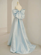 Blue A Line Satin Long Prom Dress Blue Satin Prom Dress
