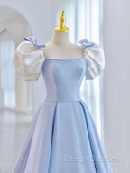 Blue A Line Satin Long Prom Dress Blue Satin Prom Dresses