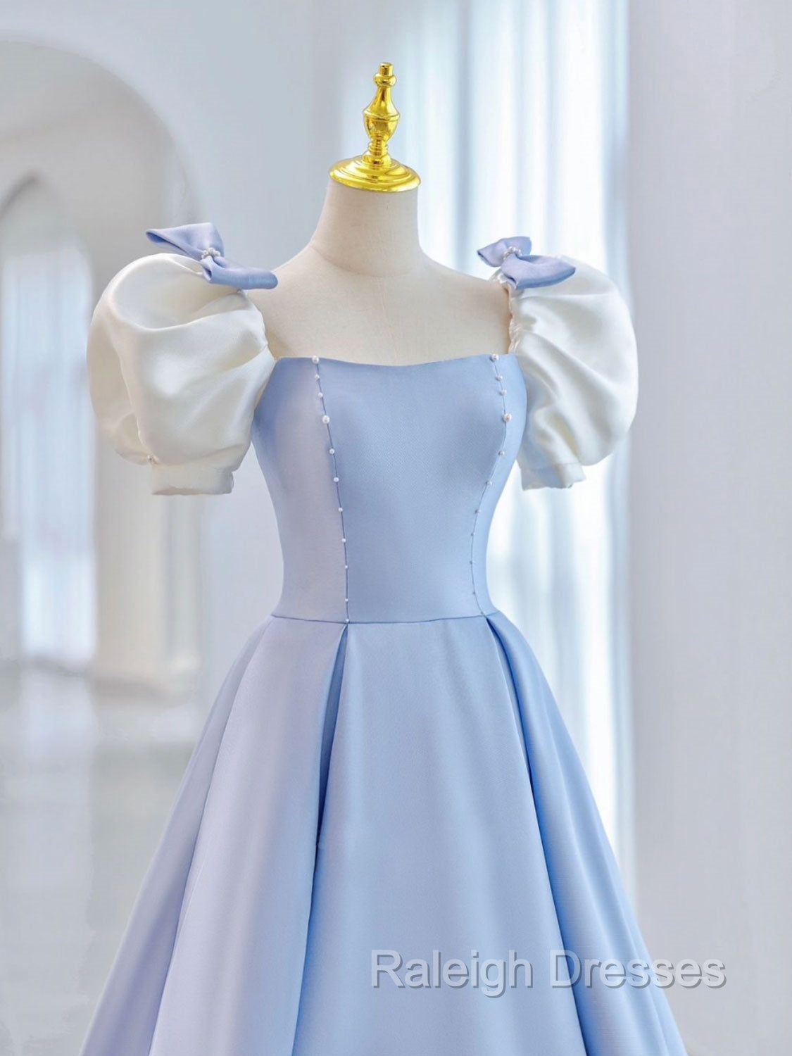 Blue A Line Satin Long Prom Dress Blue Satin Prom Dresses