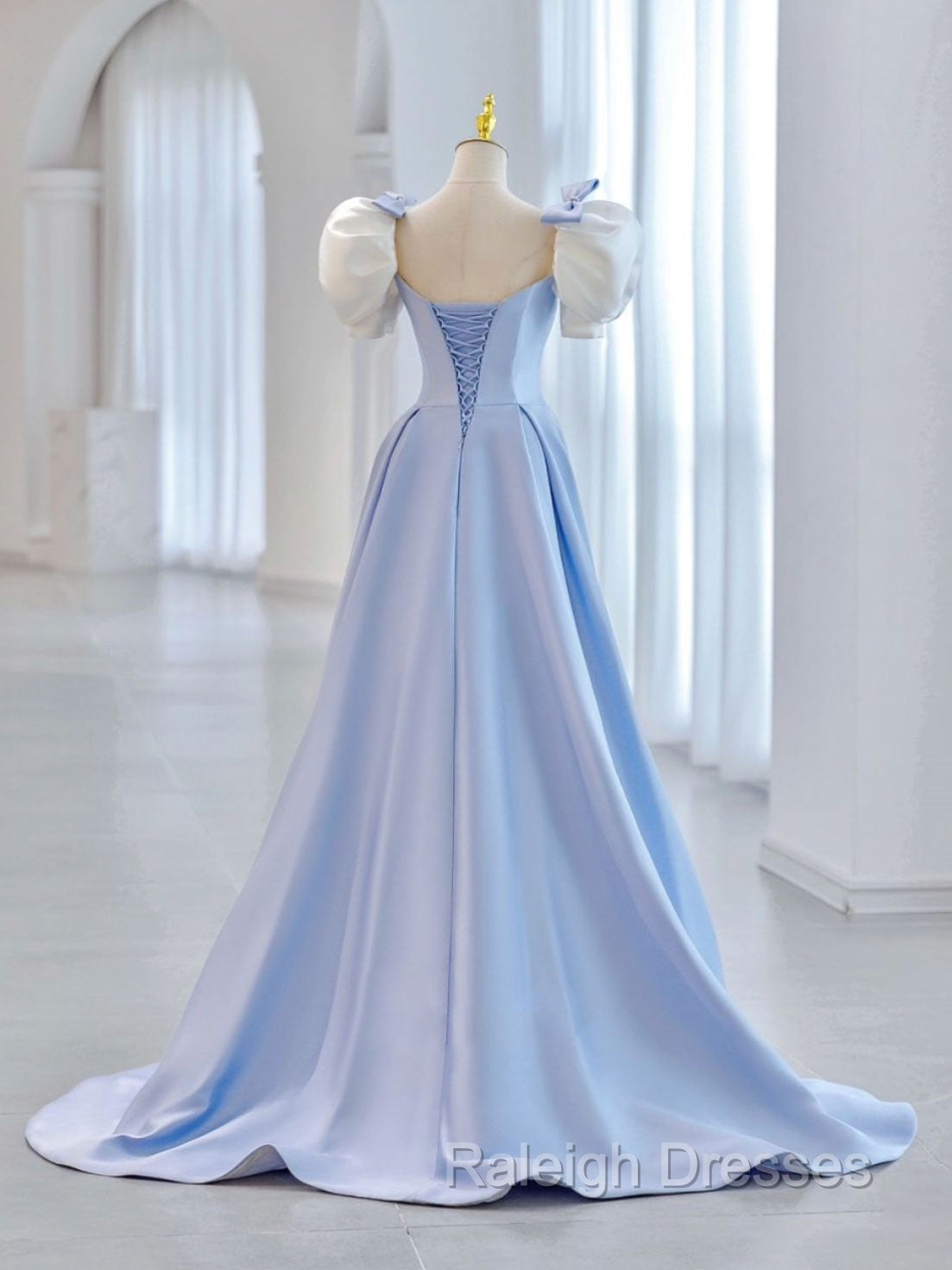 Blue A Line Satin Long Prom Dress Blue Satin Prom Dresses