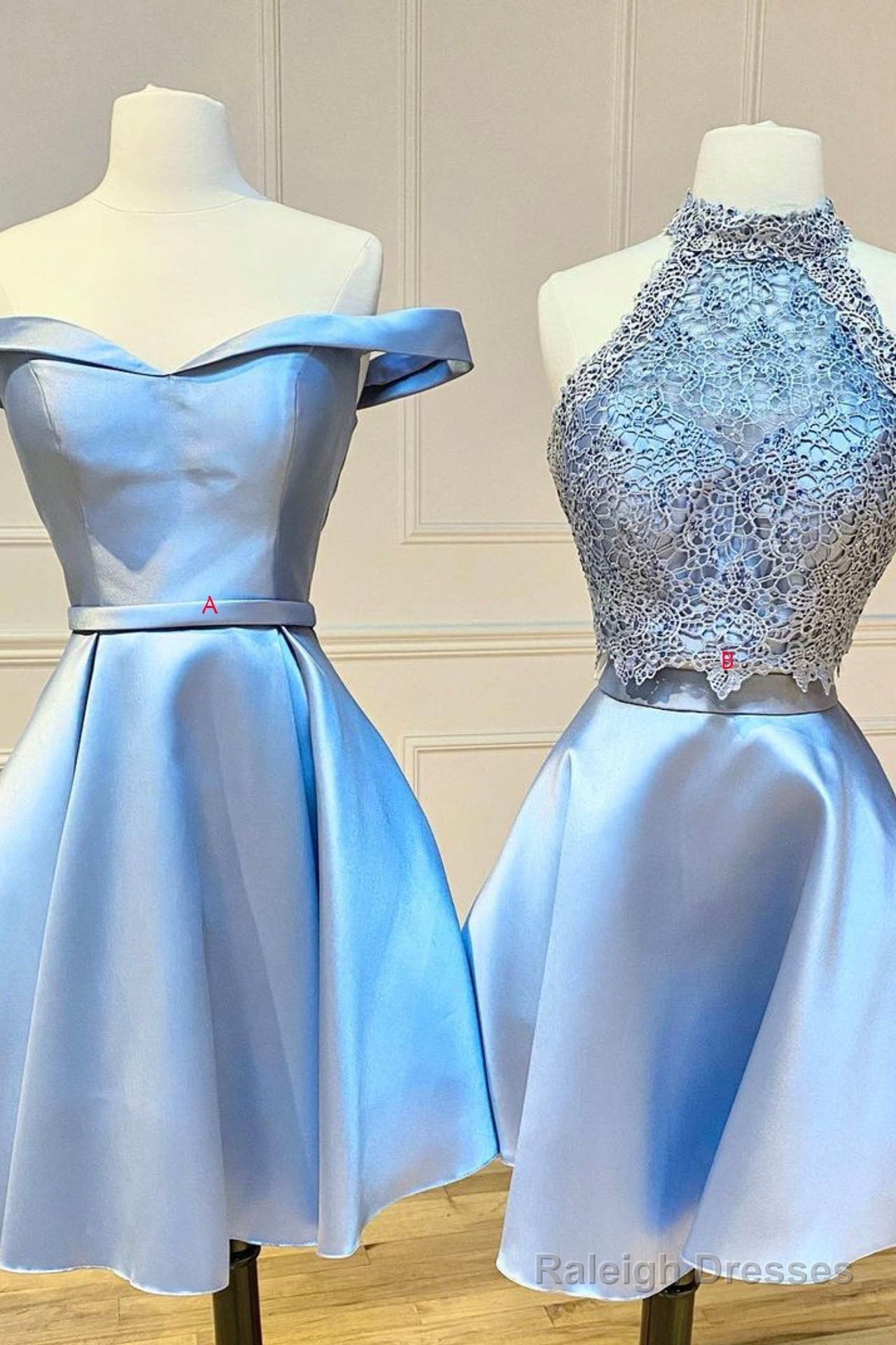 Blue A-Line Satin Short Prom Dresses Cute Mini Prom Homecoming Dresses Secondary image