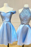 Blue A-Line Satin Short Prom Dresses Cute Mini Prom Homecoming Dresses