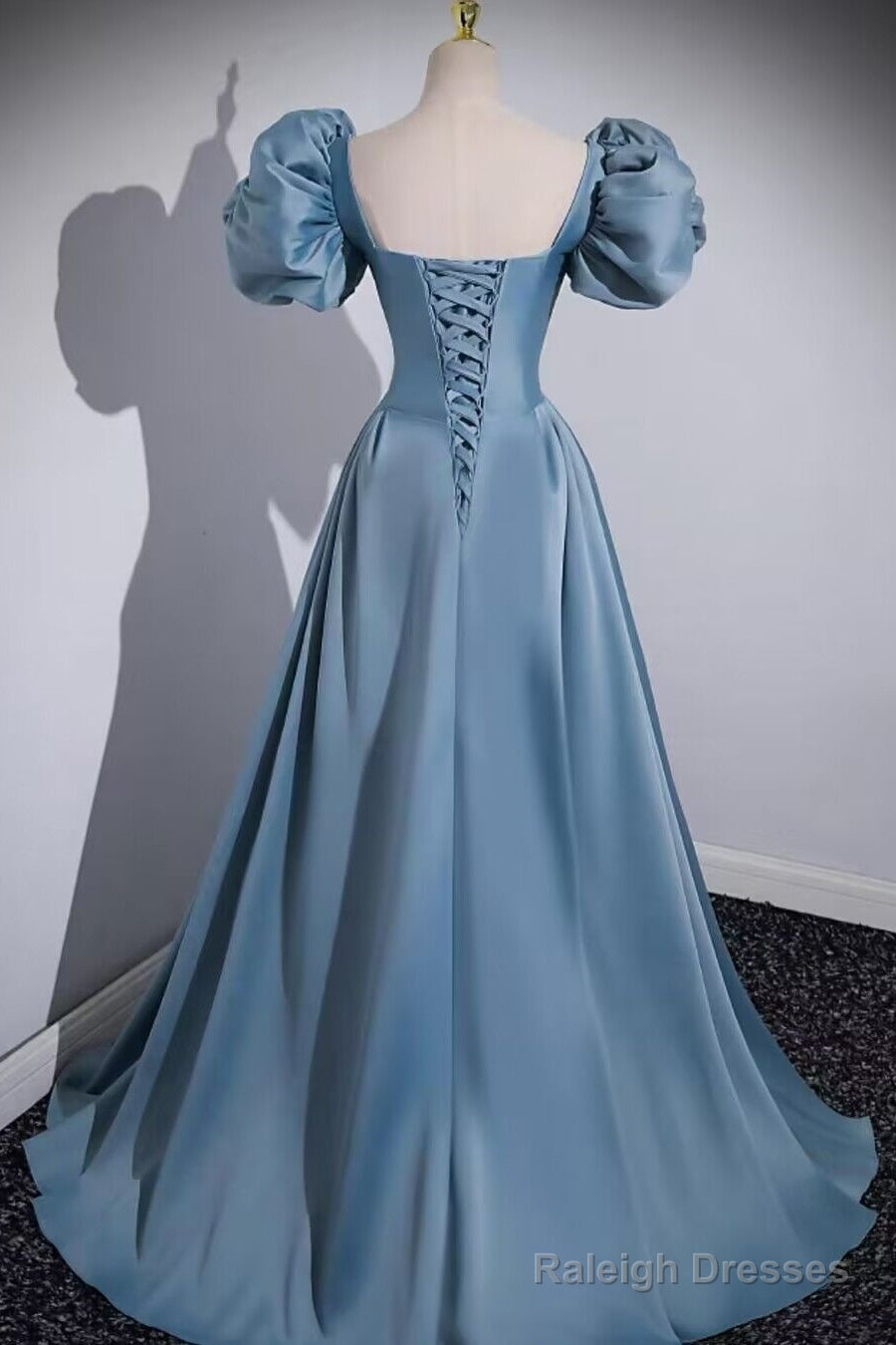 Blue A Line Short Sleeves Cute Prom Dress Secondary image