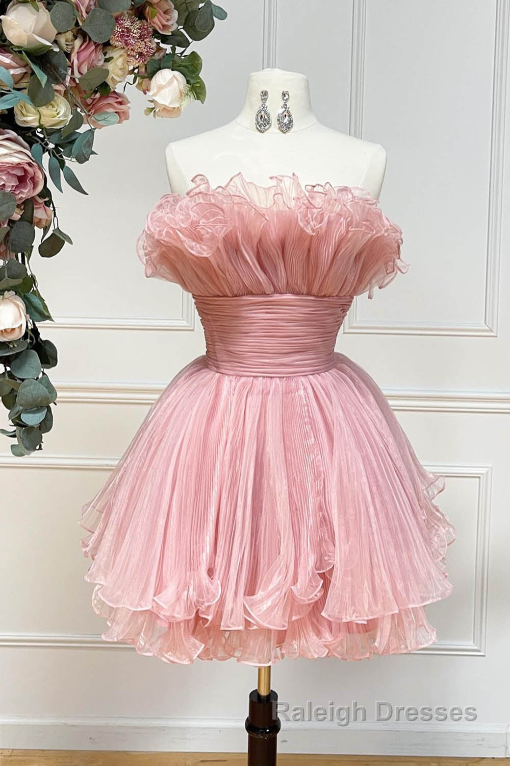Blue A Line Strapless Ruffled Short Homecoming Dress