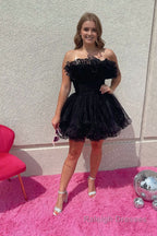 Blue A Line Strapless Ruffled Short Homecoming Dress