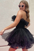 Blue A Line Strapless Ruffled Short Homecoming Dress