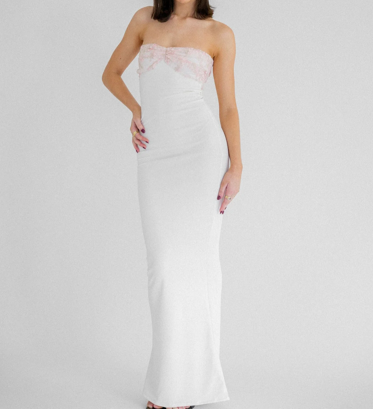 White Strapless Sheath Prom Dresses Long Elegant Prom Dresses