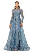 A-Line Tulle Beading Mermaid Long sleeves Prom Dresses with Overskirt