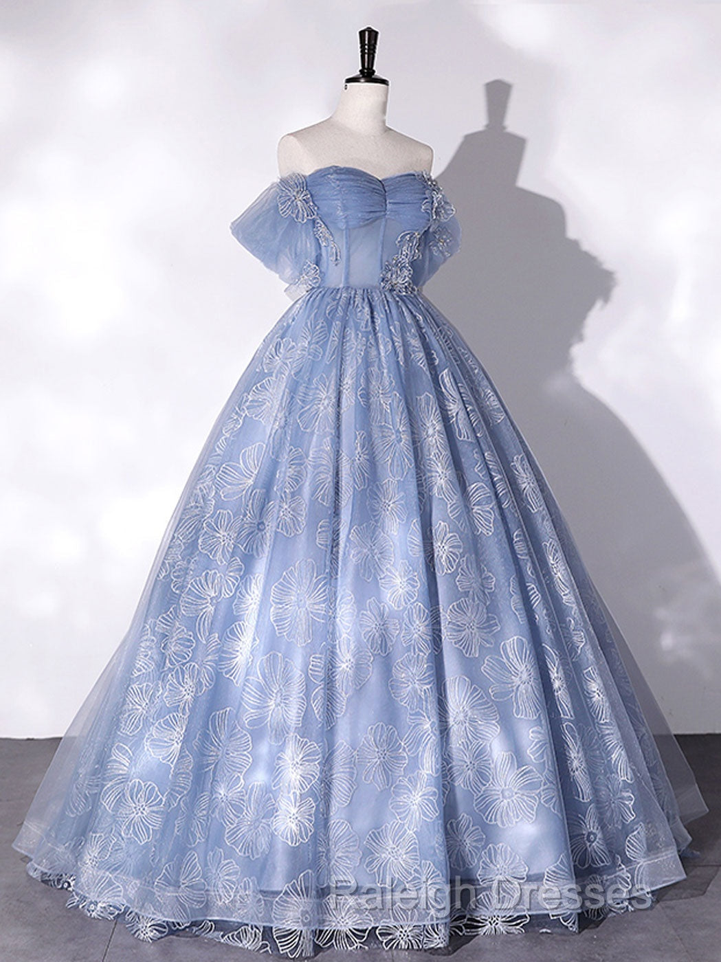 Blue A-Line Tulle Lace Long Prom Dresses Blue Prom Graduation Dresses Secondary image