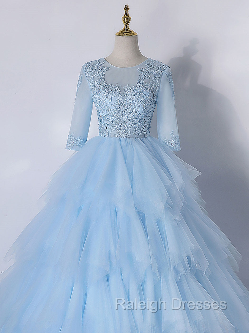 Blue A Line Tulle Lace Long Prom Dress, Blue Lace Formal Prom Dresses
