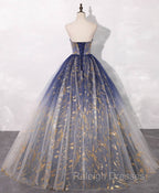 Blue A line Tulle Lace Long Prom Dress, Tulle Formal Blue Graduation Dresses