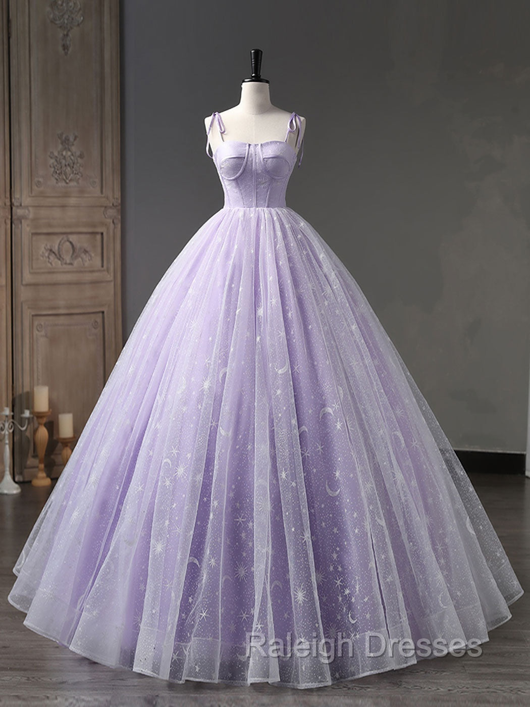 Blue A Line Tulle Long Prom Dress, Blue Formal Sweet 16 Dress