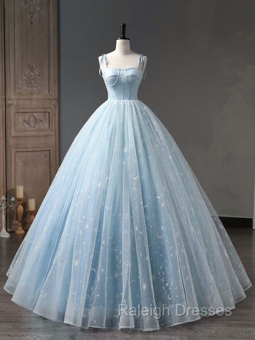 Blue A-Line Tulle Long Prom Dress, Blue Formal Sweet 16 Dress Main image