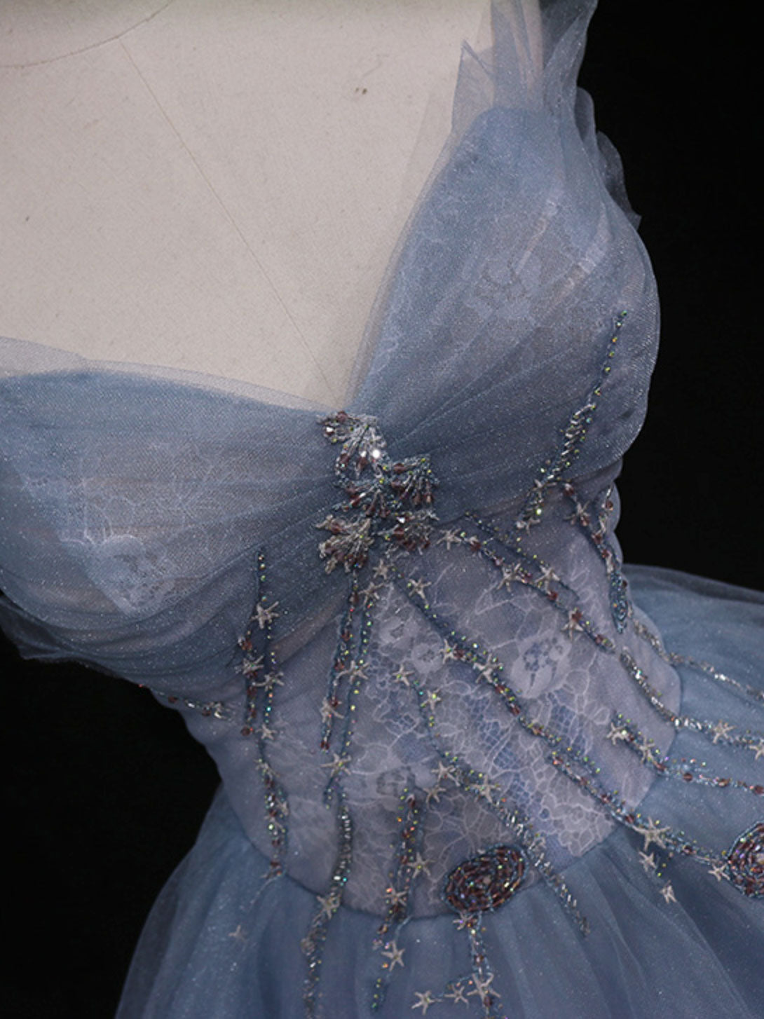 Blue A-Line Tulle Long Formal Prom Dress, Blue Tulle Formal Graduation Dress Secondary image