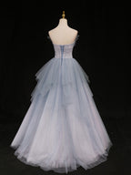 Blue A-Line Tulle Long Formal Prom Dress, Blue Tulle Formal Graduation Dress