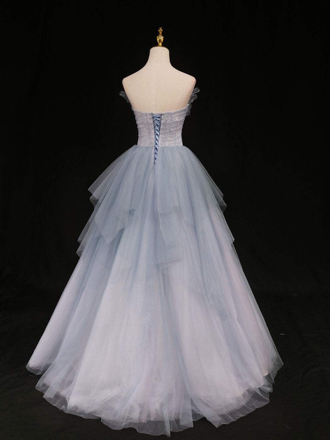 Blue A-Line Tulle Long Formal Prom Dress, Blue Tulle Formal Graduation Dress