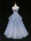 Blue A-Line Tulle Long Formal Prom Dress, Blue Tulle Formal Graduation Dress