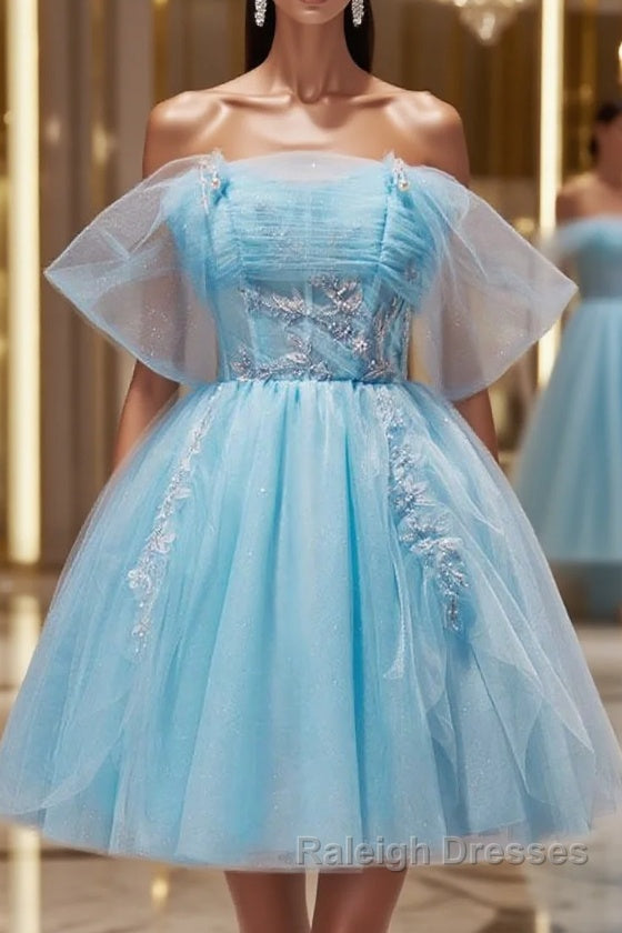 Blue A-line Tulle Short Prom Dress, Blue Homecoming Dress Main image