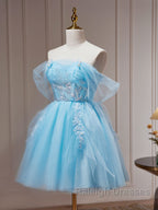 Blue A Line Tulle Short Prom Dresses Blue Homecoming Dresses