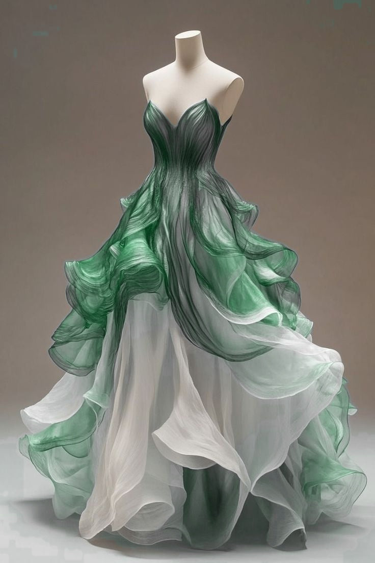 A-Line V-Neck Tulle Long Prom Dresses Unique Quinceanera Dress