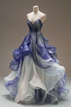 A-Line V-Neck Tulle Long Prom Dresses Unique Quinceanera Dress