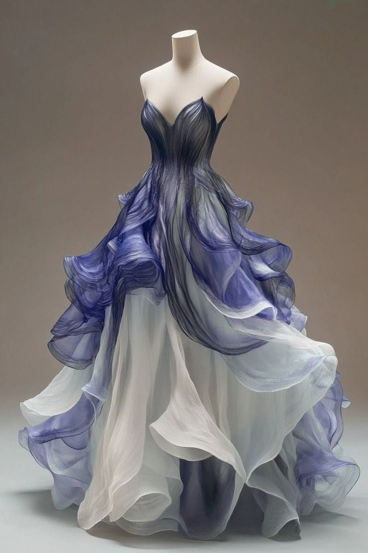 A-Line V-Neck Tulle Long Prom Dresses Unique Quinceanera Dress