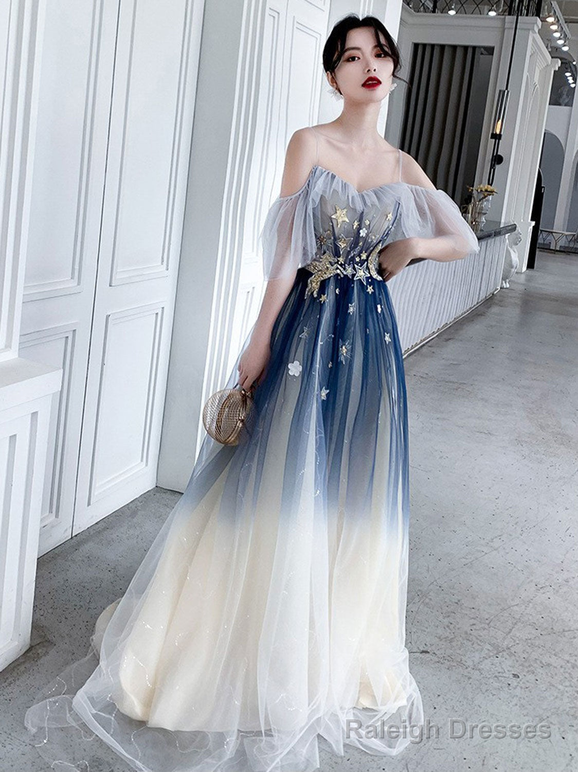 Blue Aline Tulle Long Prom Dress Blue Tulle Formal Dress Main image