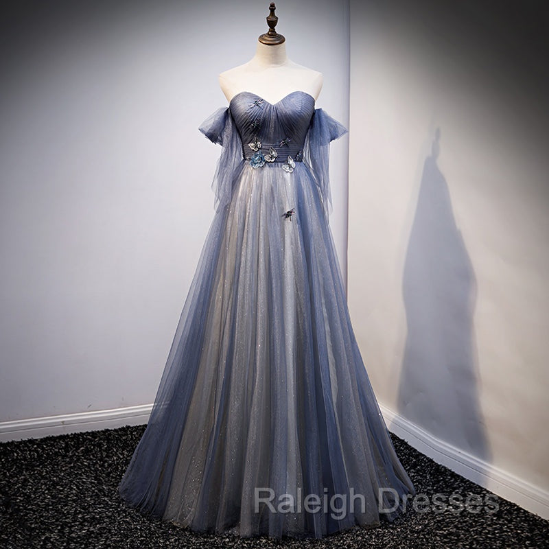 Blue and Grey Tulle Long Sweetheart  Party Dress, Tulle A-line Formal Dress Secondary image
