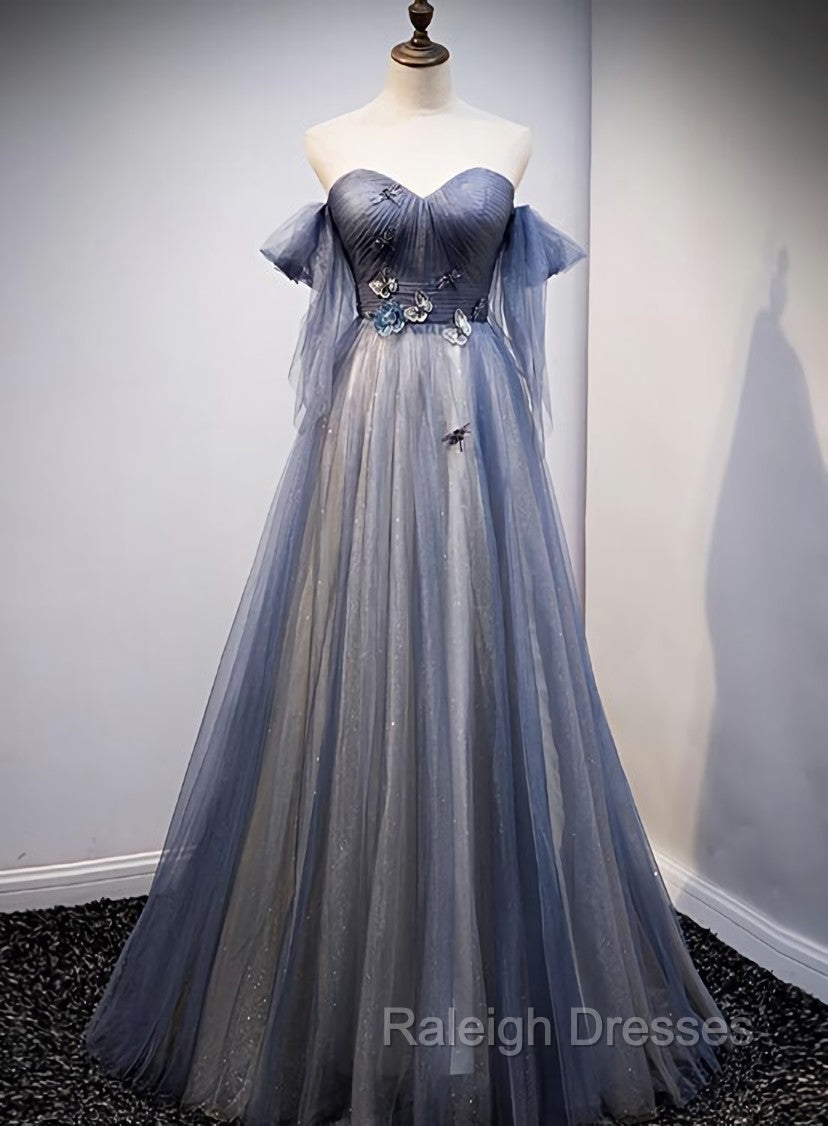 Blue and Grey Tulle Long Sweetheart  Party Dress, Tulle A-line Formal Dress Main image