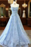 Blue Backless Lace Prom Dresses, Open Back Blue Lace Formal Evening Graduation Dresses
