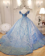 Blue Ball Gowns Off-the-shoulder Sequins Quinceanera Dresses