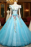 Blue Ball Gowns Off The Shoulder Tulle Quinceanera Dresses