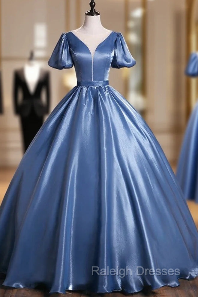 Blue Ball Gowns Puff Sleeve Quinceanera Dresses