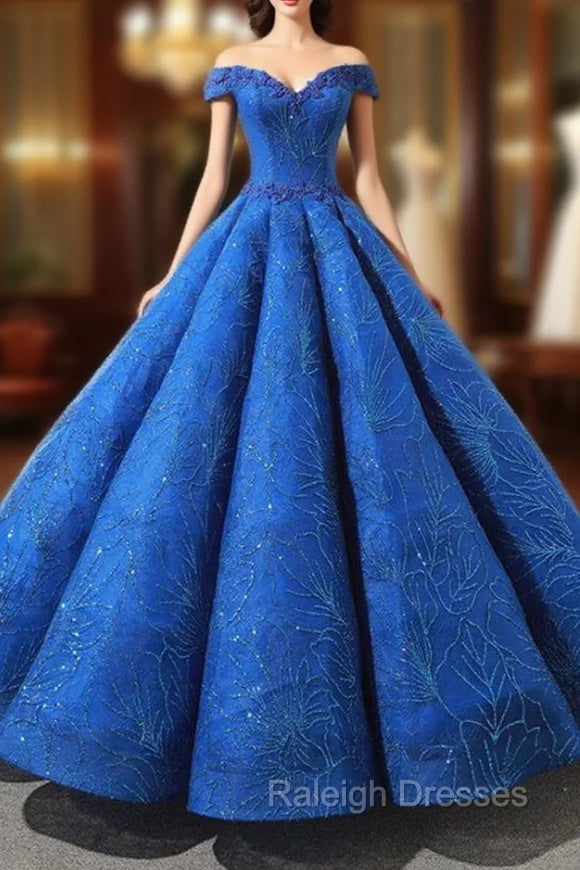 Blue Ball Gown Sequisn Appliques Off The Shoulder Wedding Dress Main image