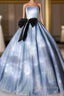 Blue Ball Gown Strapless Quinceanera Dress With Bow