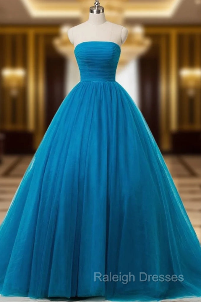 Blue Ball Gown Strapless Tulle Backless Wedding Dress Main image