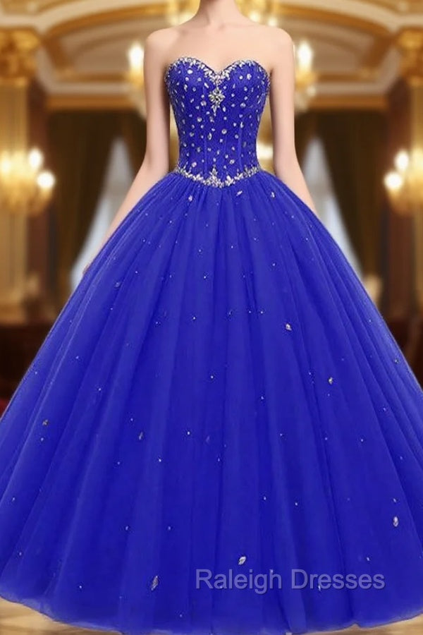 Blue Ball Gown Sweetheart Neck 16 Birthday Dress With Crystal