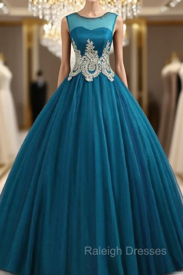 Blue Ball Gown Tulle Appliques Quinceanera Dress