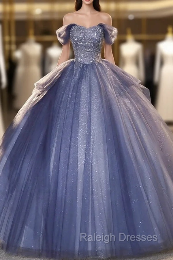 Blue Ball Gown Tulle Sequins Beading Quinceanera Dress Main image