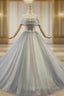 Blue Ball Gown Tulle Sequins Floor Length Wedding Dress