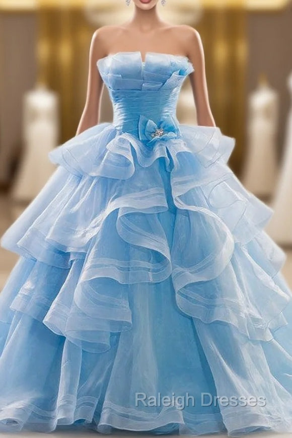Blue Ball Gowns Tulle Strapless Pleats Wedding Dress Main image
