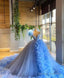 Blue Ball Gown Tulle Wedding Dress Party Prom Dresses