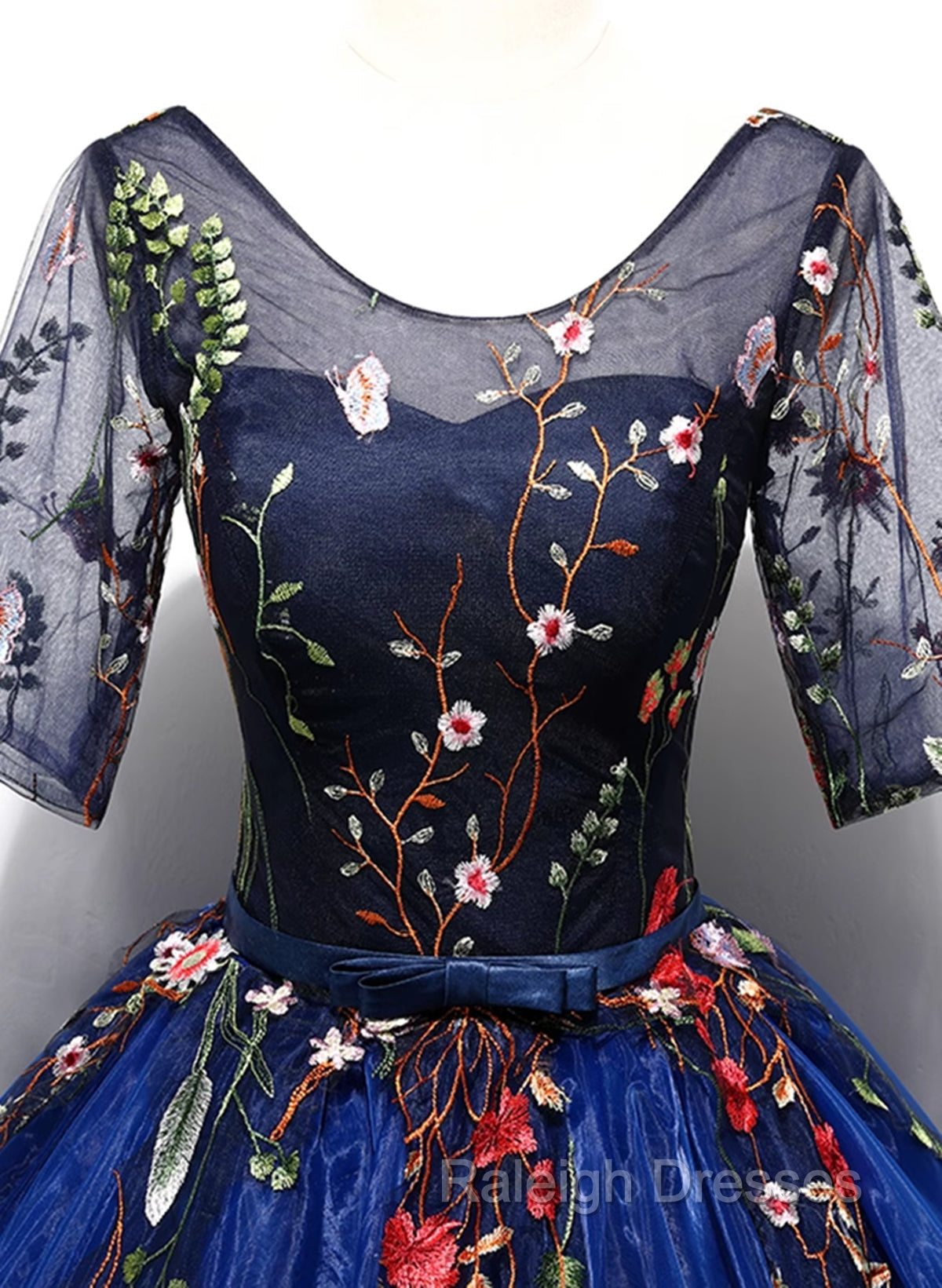 Blue Ball Gown Tulle with Lace Short Sleeves Party Dress, Blue Sweet 16 Dress