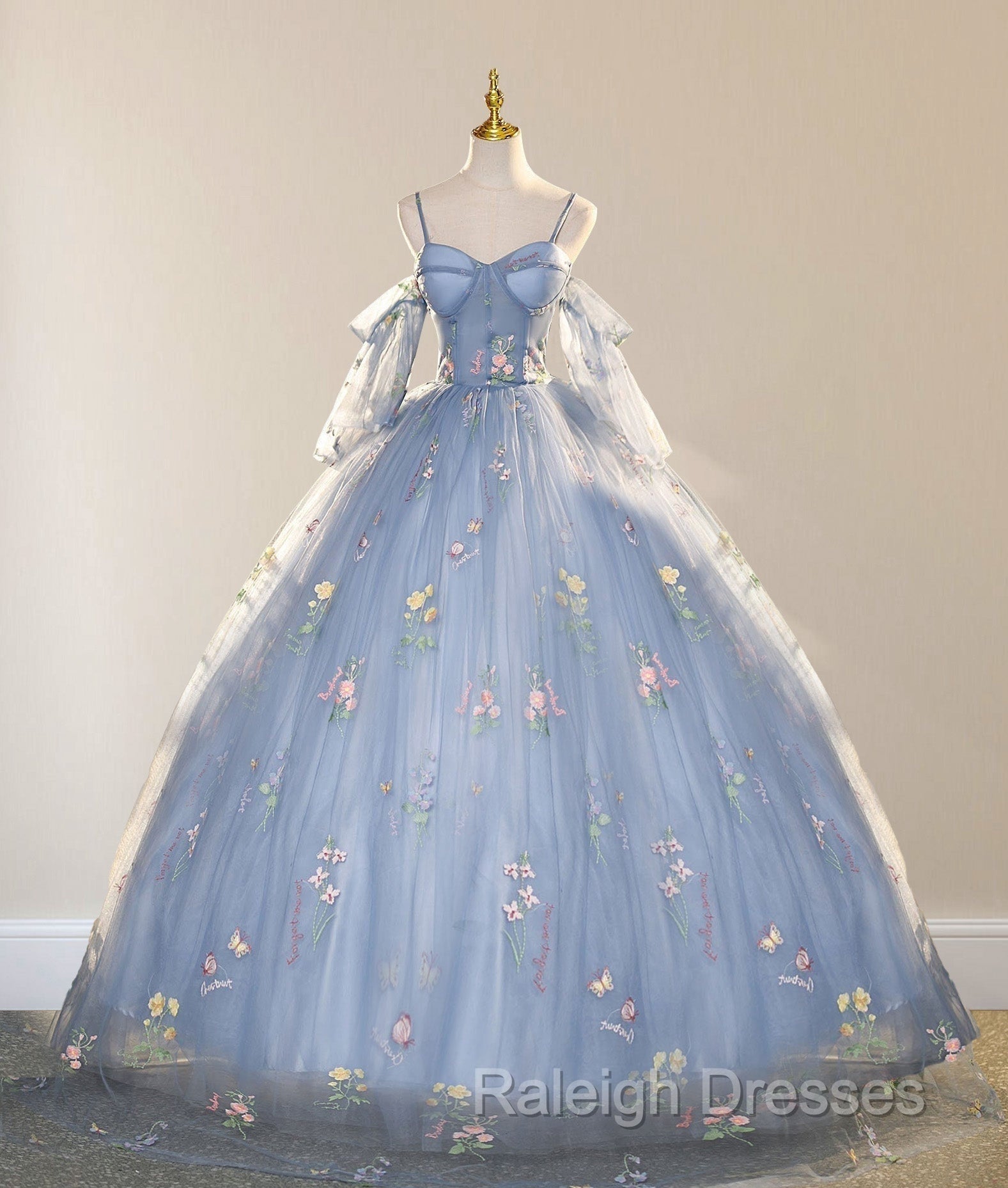Blue Ball Gown with Scattered Little Flower Prom Dress Secondary image