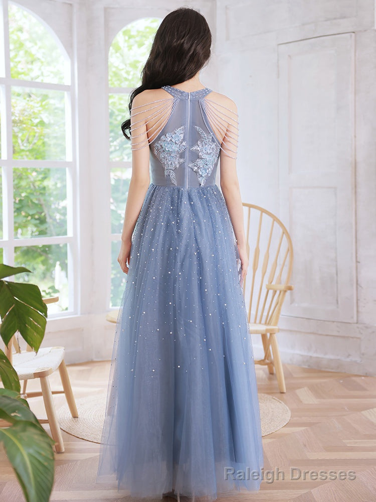 Blue Beaded And Lace Applique Long Prom Dresses Blue Prom Dress