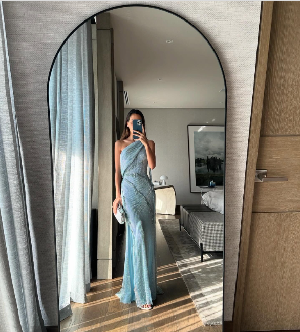 Blue Beaded Fashion One Shoulder Long Prom Dress Evening Dress Secondary image