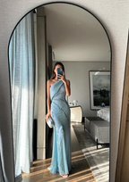 Blue Beaded Fashion One Shoulder Long Prom Dress Evening Dress