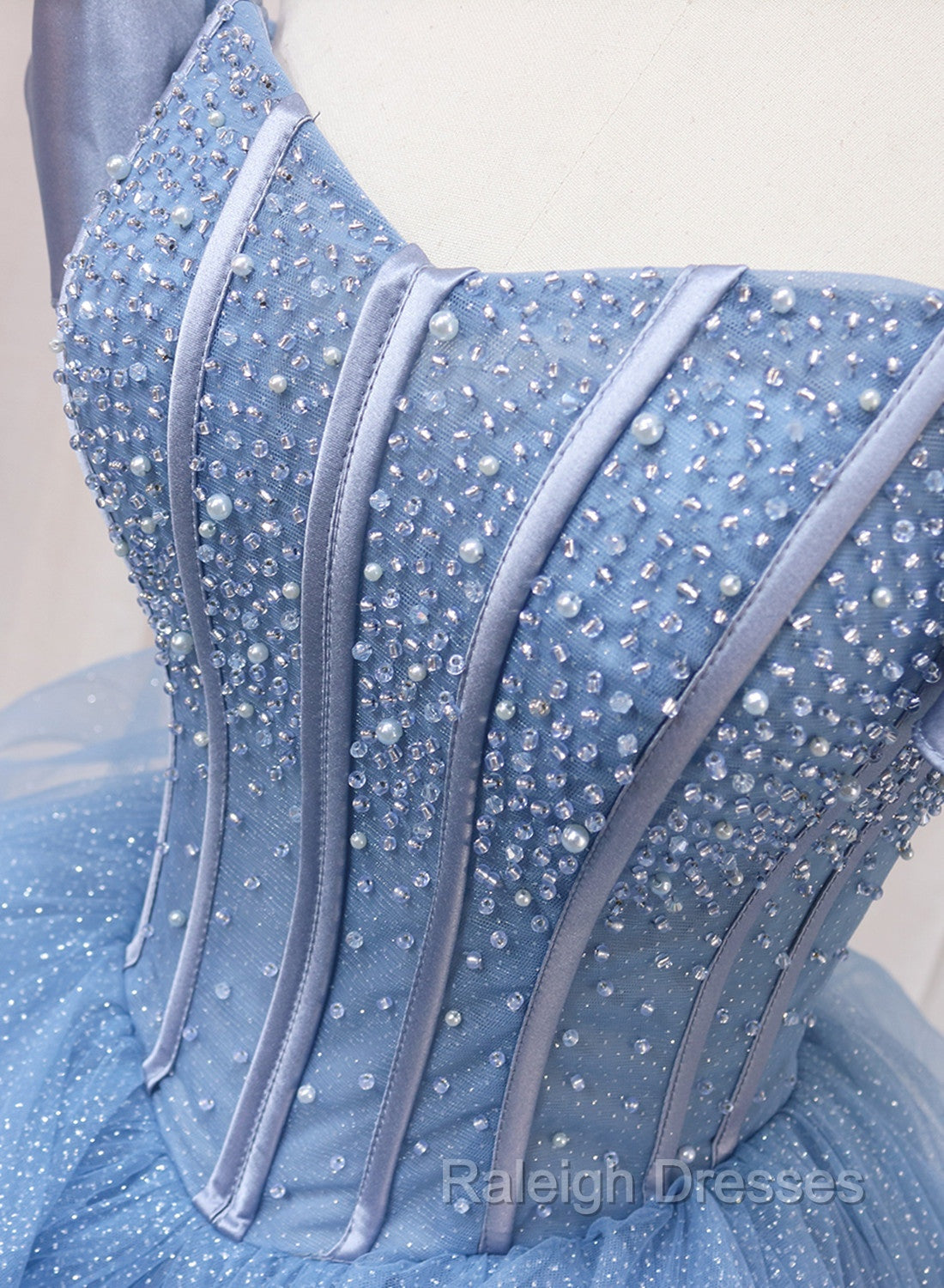 Blue Beaded Off Shoulder Tulle Long Prom Dresses Blue Prom Dresseses