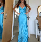 Blue Beaded Sequined Long Evening Gown Prom Dress Party Dress