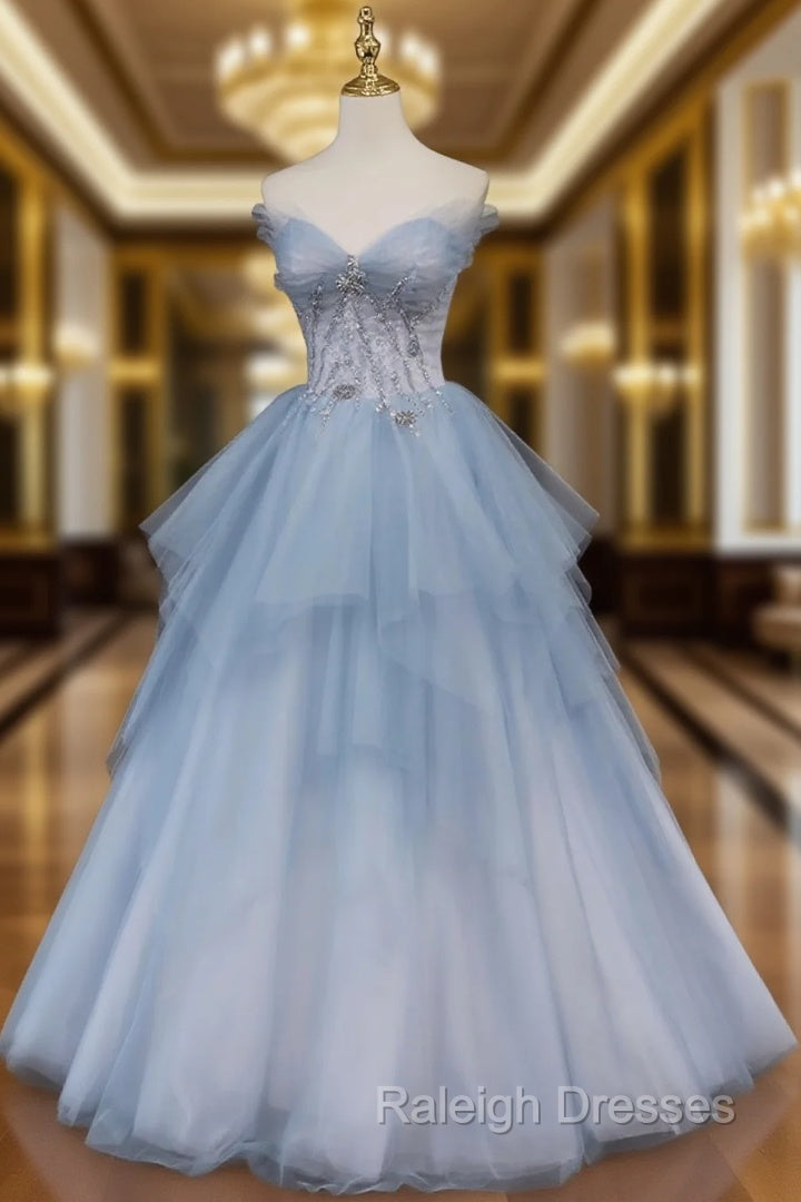 Blue Beaded Sweetheart Long Evening Dress Blue Prom Dress prom dresses shops Main image